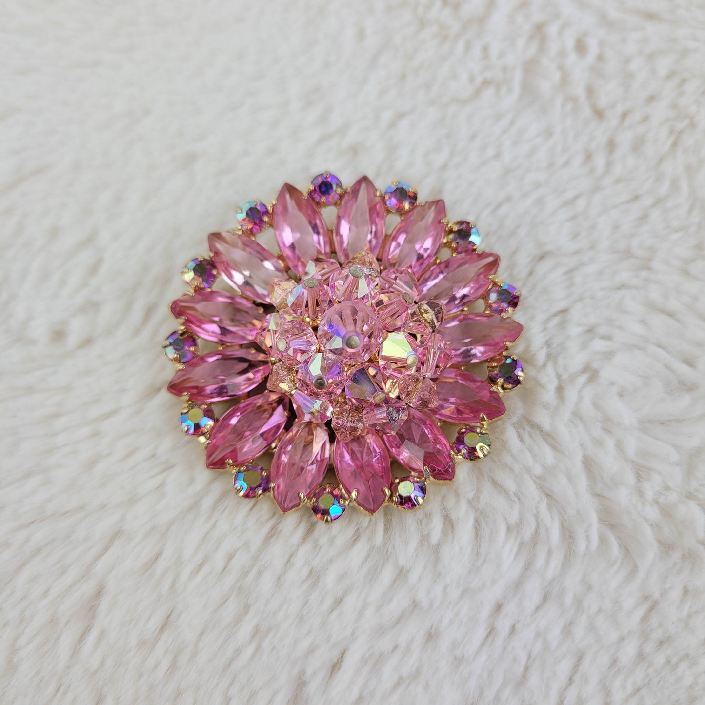 1950's Pink Aurora Borealis Rhinestone Pin