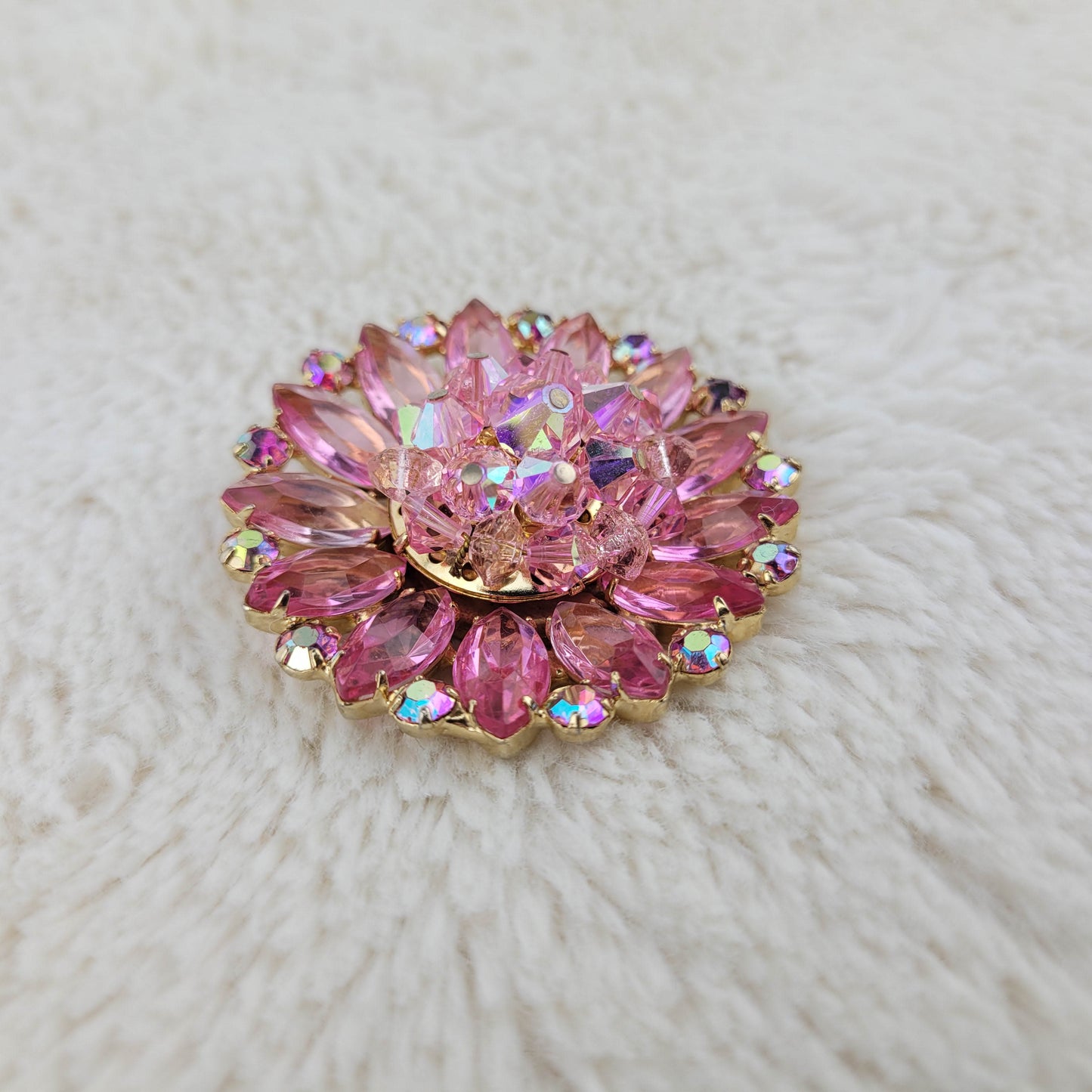 1950's Pink Aurora Borealis Rhinestone Pin