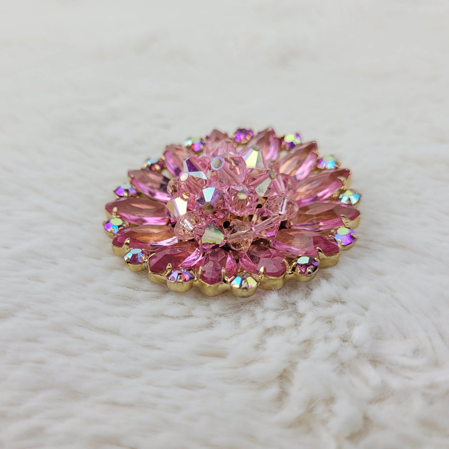 1950's Pink Aurora Borealis Rhinestone Pin