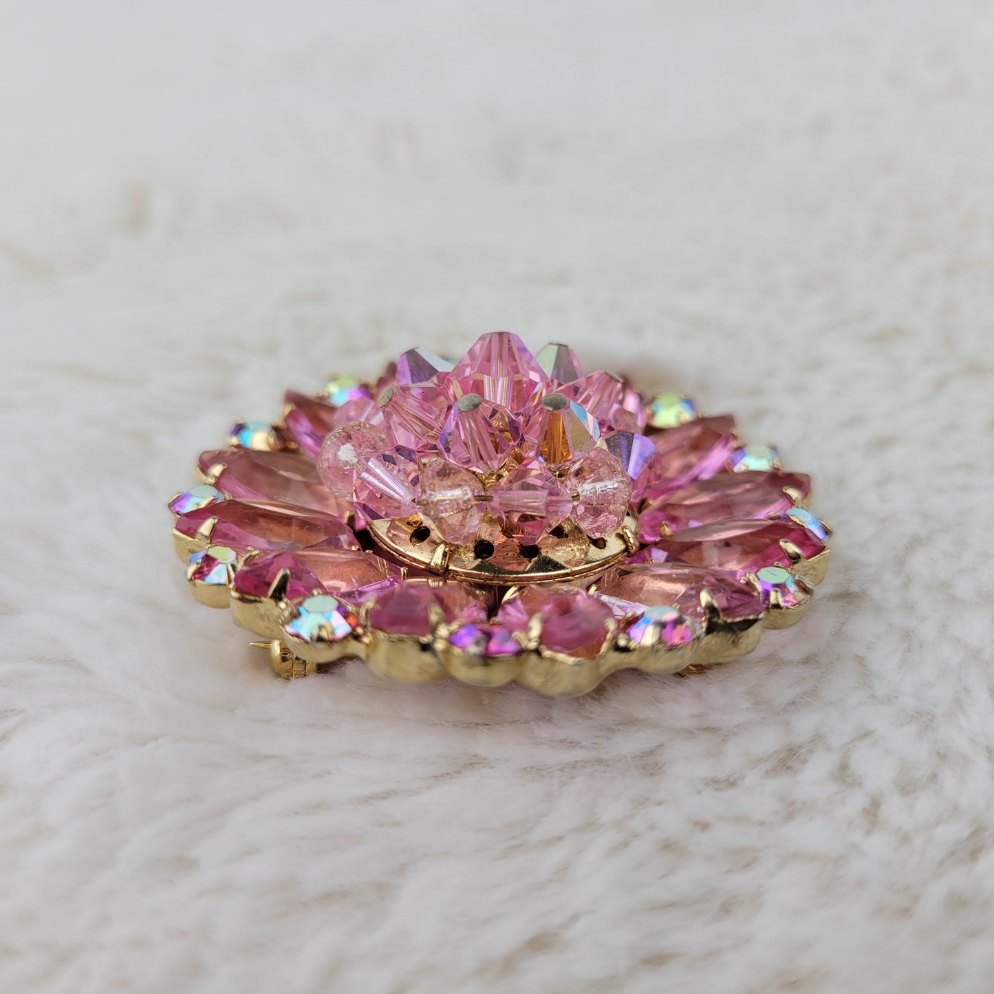 1950's Pink Aurora Borealis Rhinestone Pin