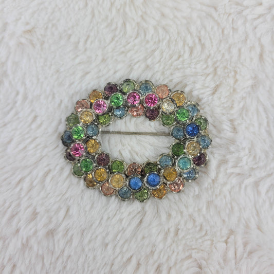 1920's Rainbow Rhinestone Three Row Pin