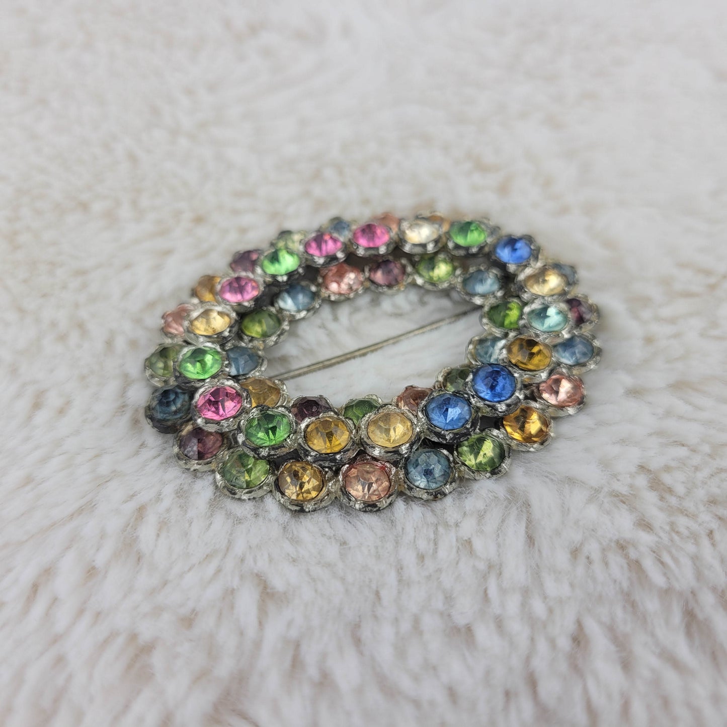 1920's Rainbow Rhinestone Three Row Pin