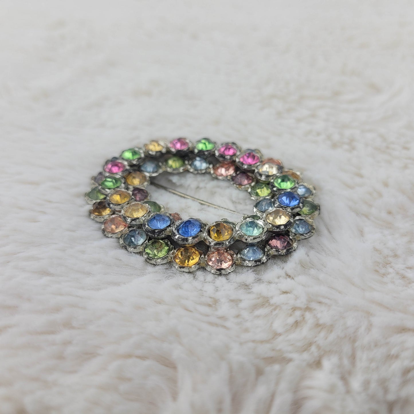 1920's Rainbow Rhinestone Three Row Pin