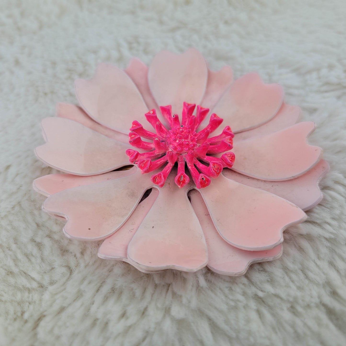 1950's Pale and Dark Pink Enamel Flower Pin