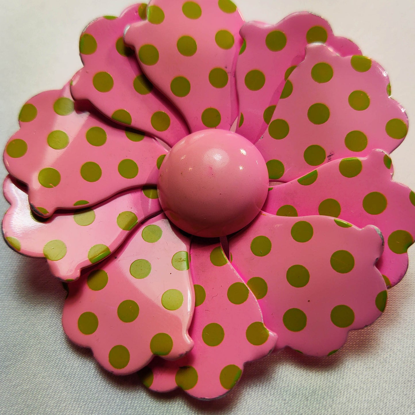 1950's Pink with Green Polka Dot Enamel Flower Pin