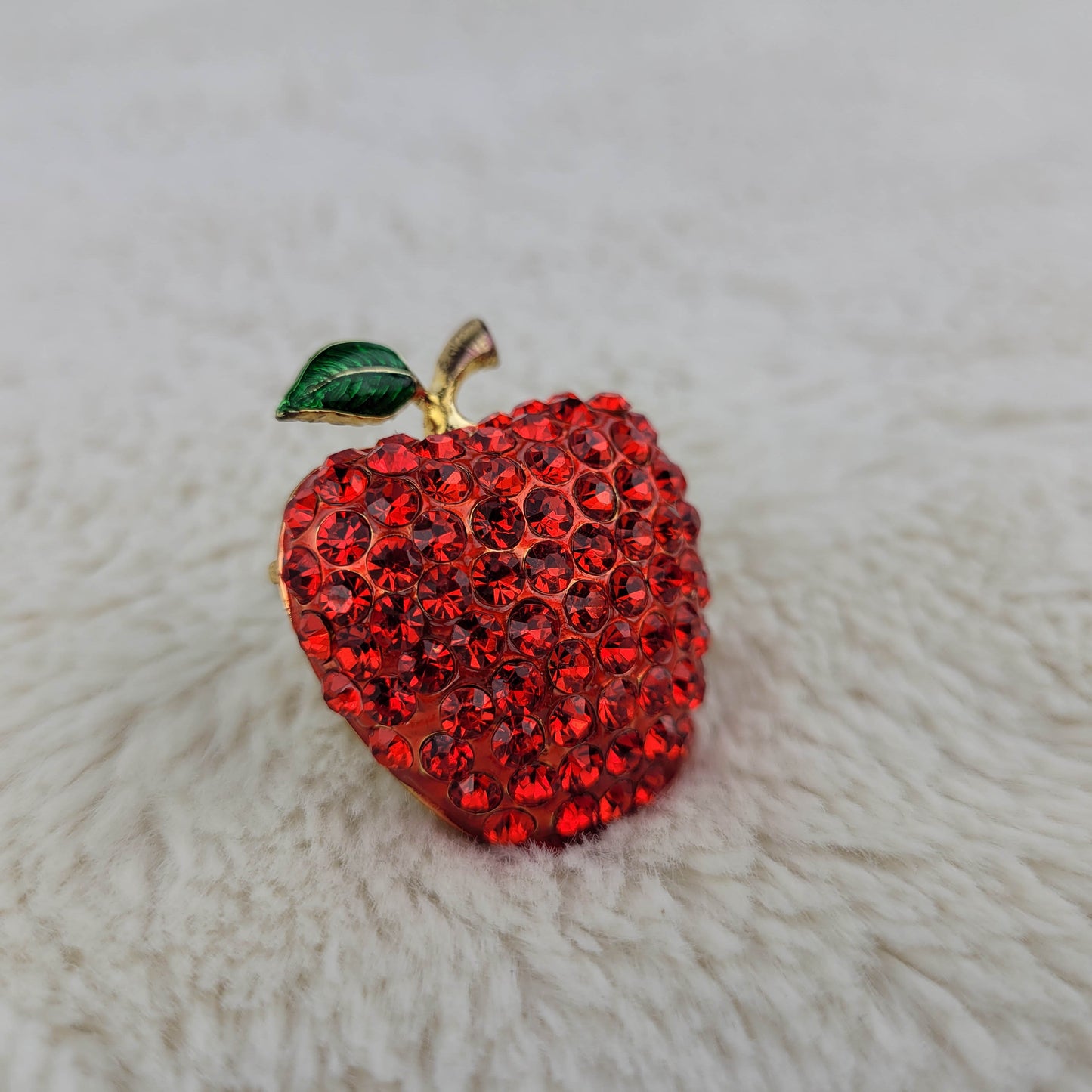 1950's Red Rhinestone and Enamel Apple Pin