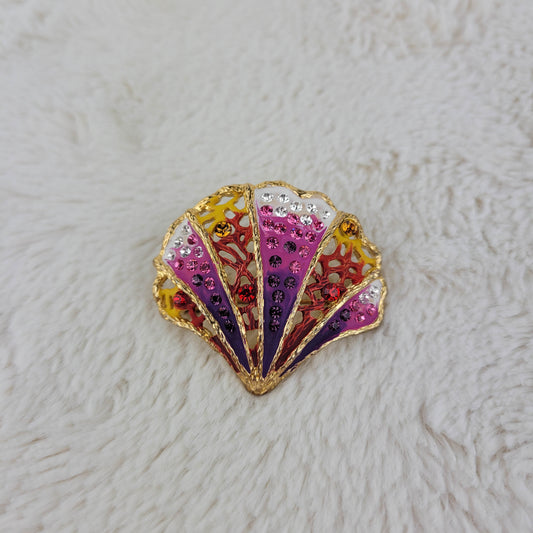 1960's Enamel, Rhinestones, and Gold Metal Multi-Colored Fan Pin