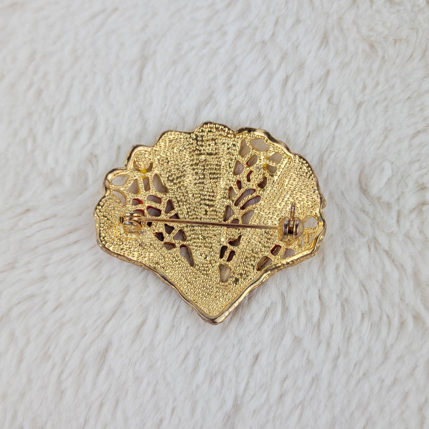 1960's Enamel, Rhinestones, and Gold Metal Multi-Colored Fan Pin