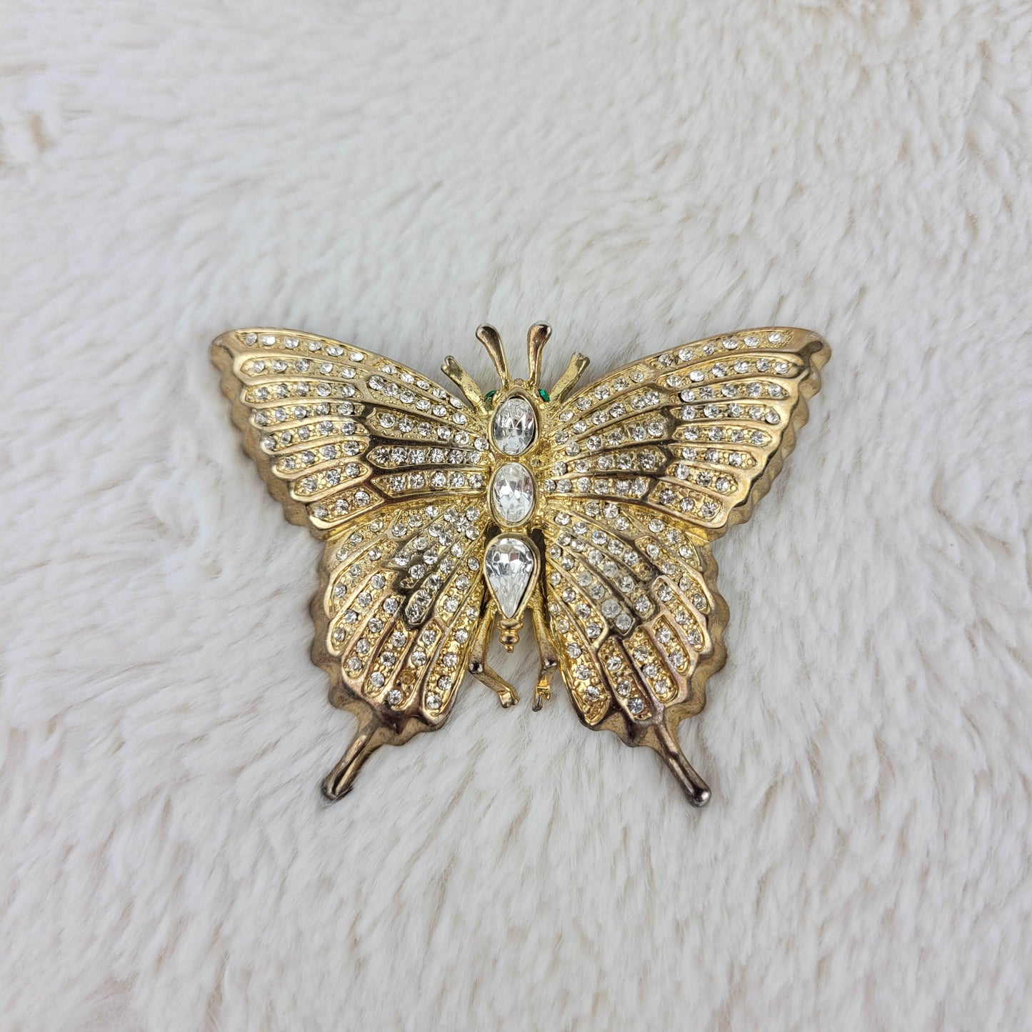 1960's Gold Metal and Clear Rhinestone Butterfly Pin