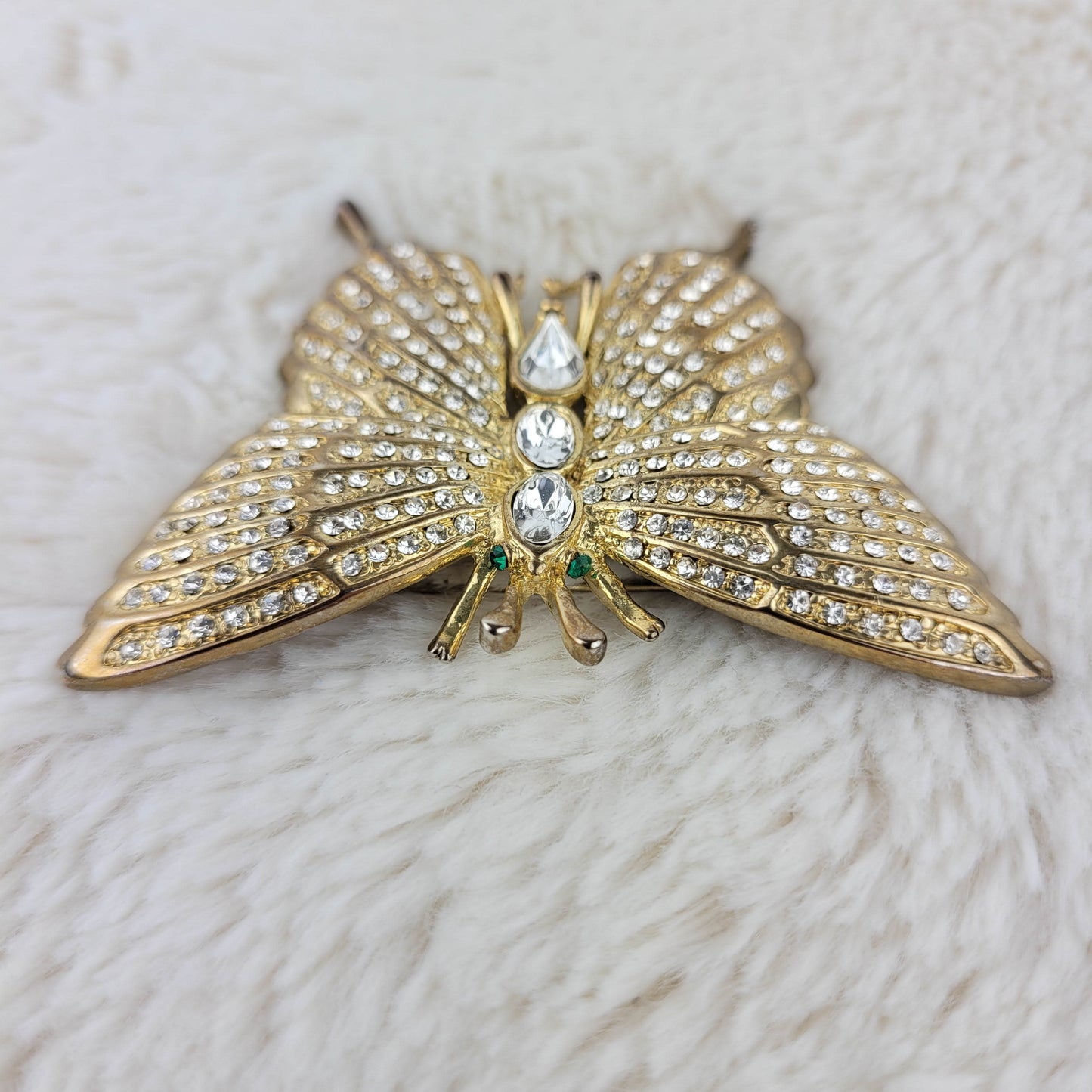 1960's Gold Metal and Clear Rhinestone Butterfly Pin