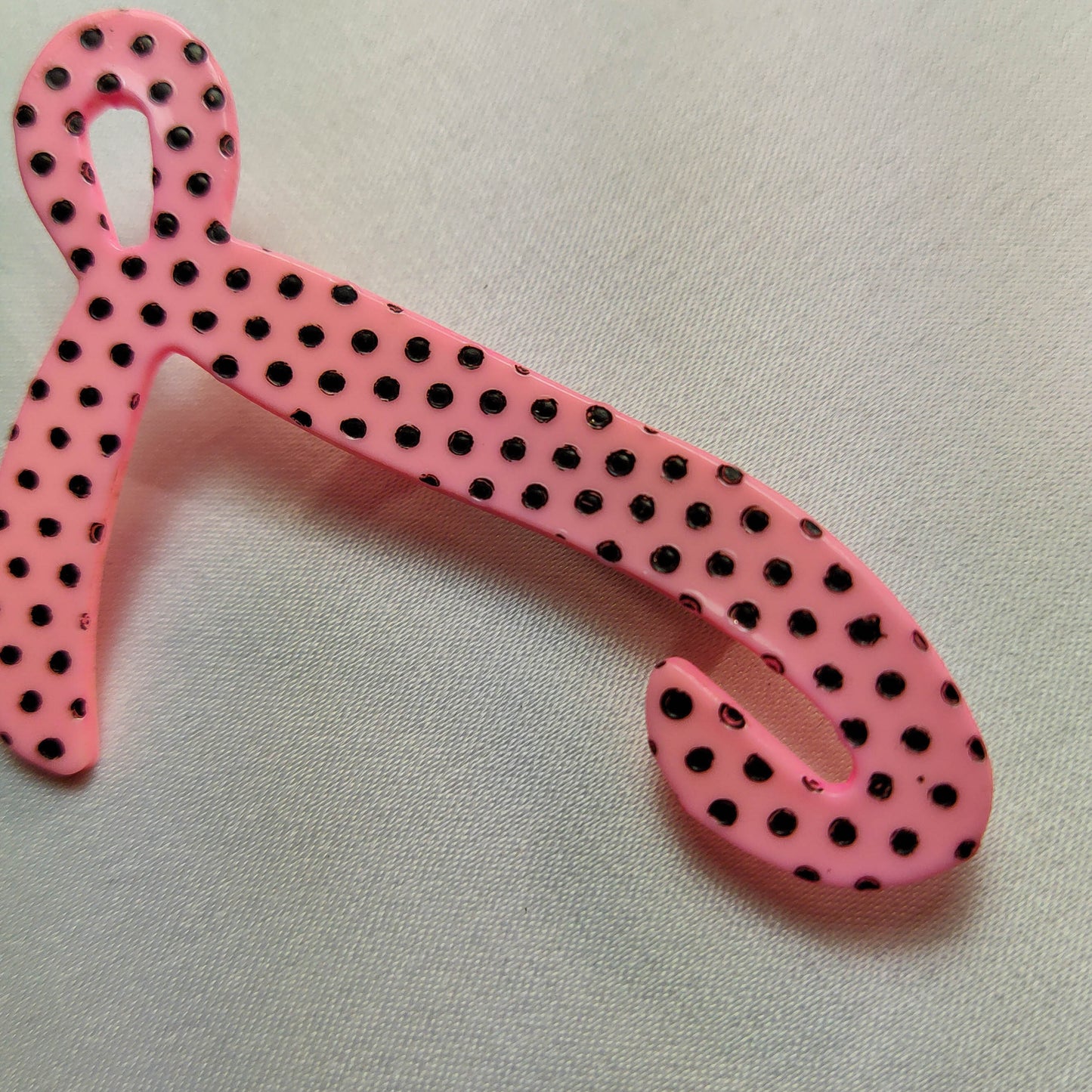 1950's Pink Lucite "L" Shaped Pin with Black Polka Dots