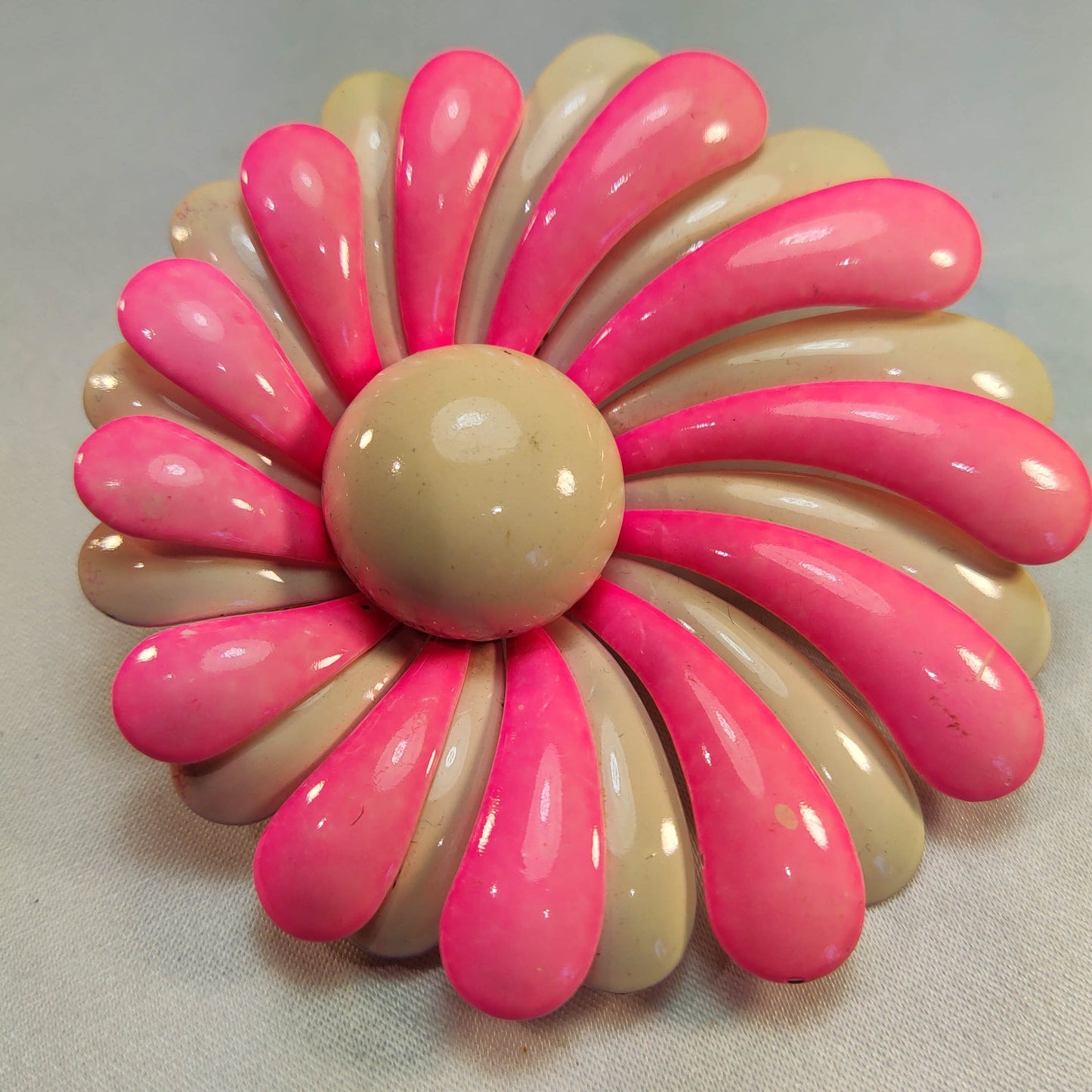 1960's Pink and Plumb White Enamel Flower Pin