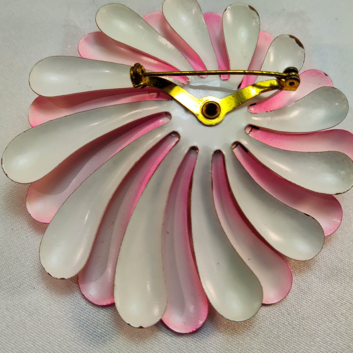 1960's Pink and Plumb White Enamel Flower Pin