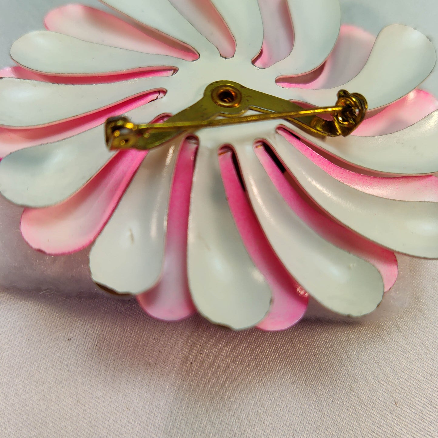 1960's Pink and Plumb White Enamel Flower Pin