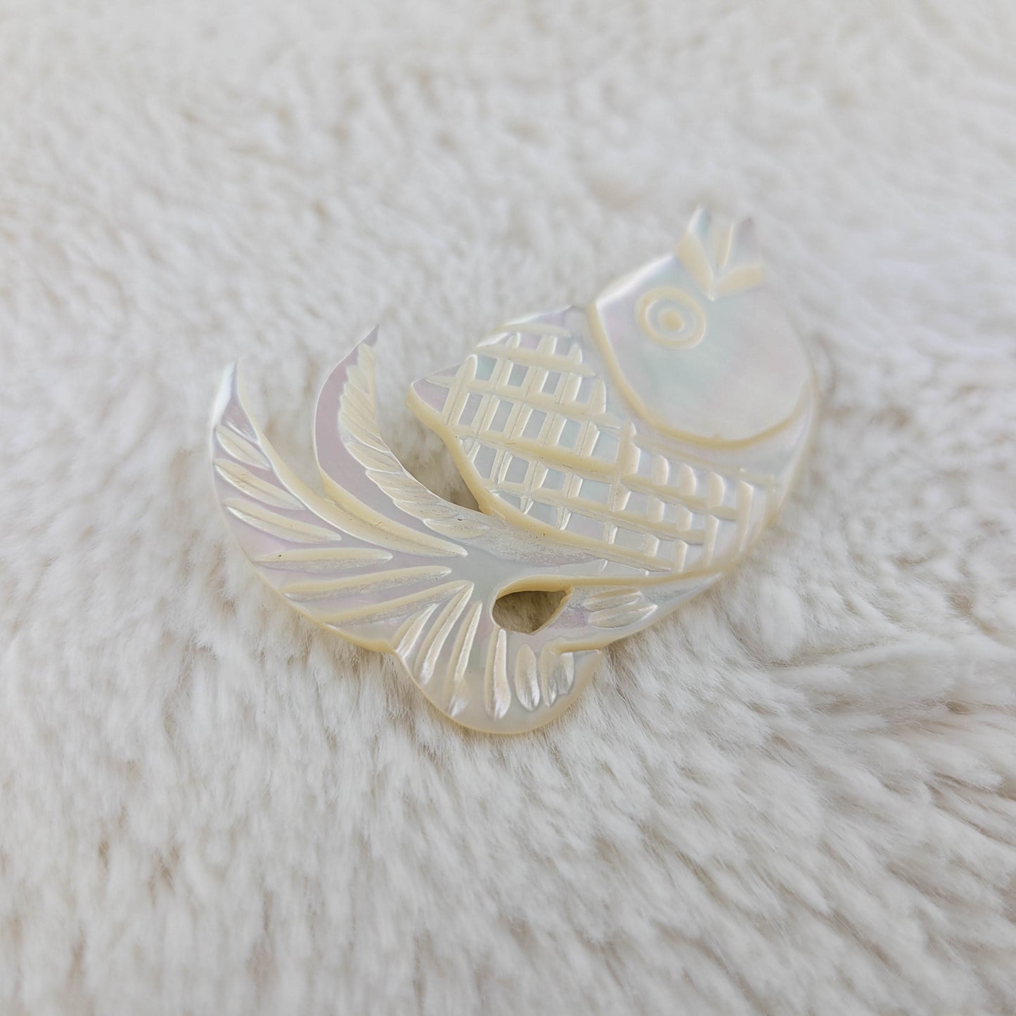 1970's Mother of Pearl Kissing Fish Pin Made in Bethlehem