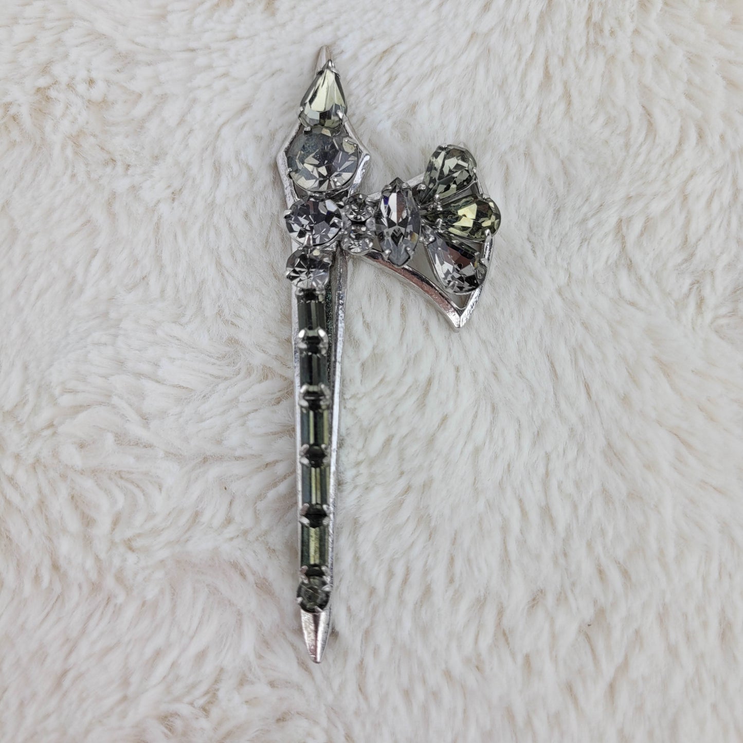 1950's Gray Rhinestone Axe Pin