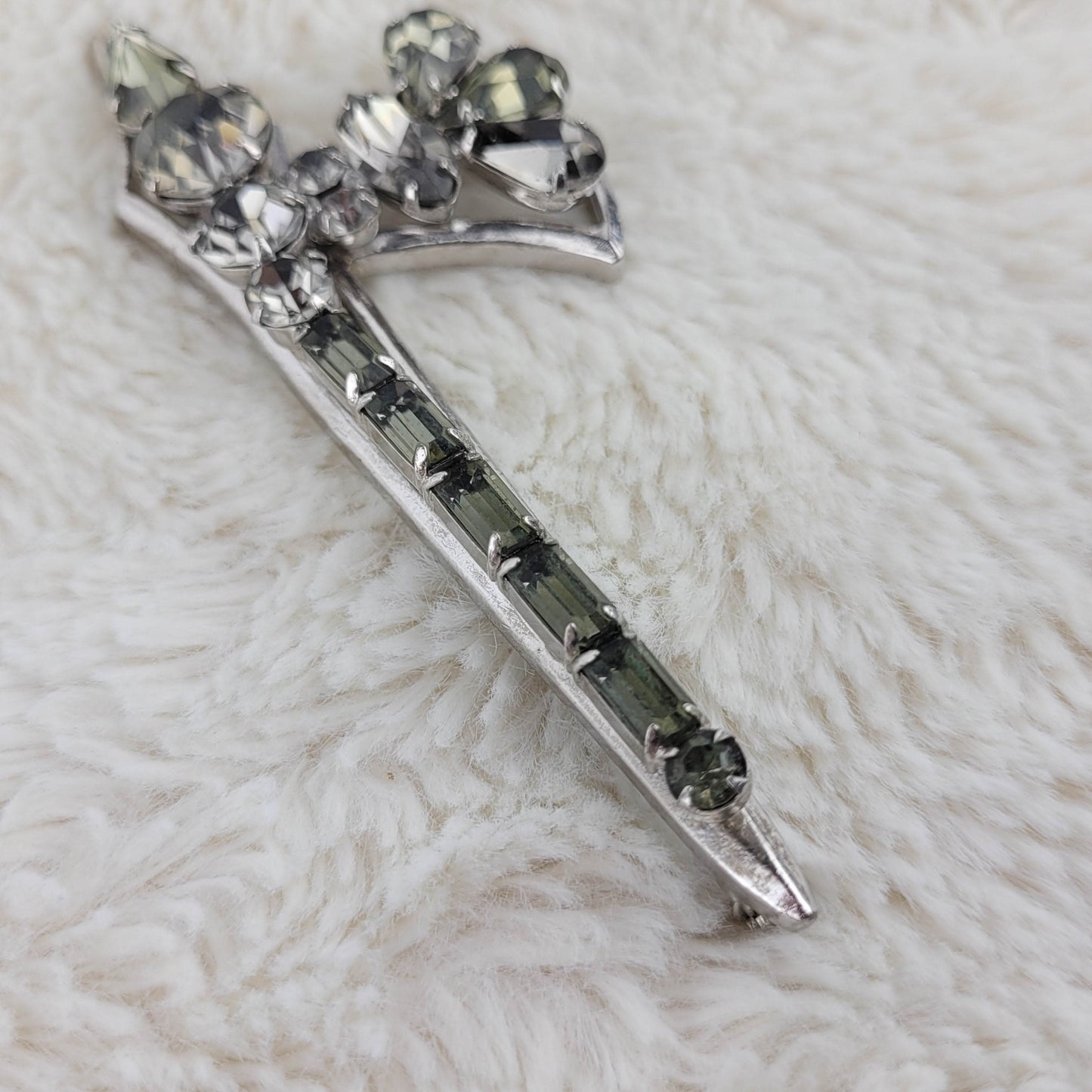 1950's Gray Rhinestone Axe Pin