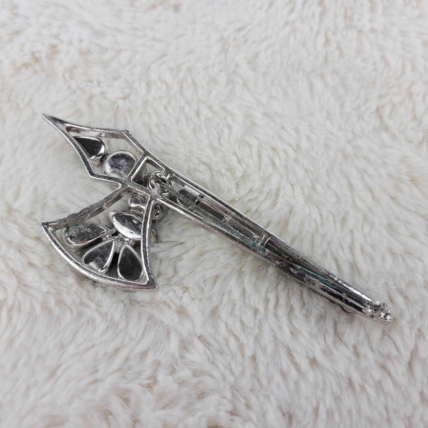 1950's Gray Rhinestone Axe Pin