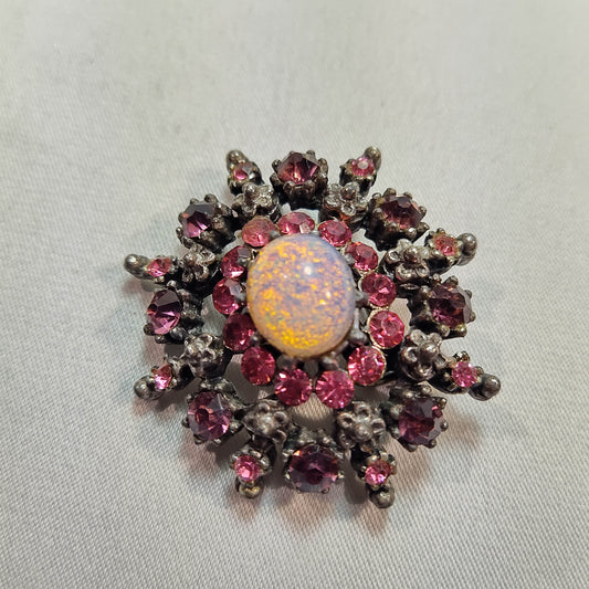 1950's Pink and Plumb Rhinestones with a Fire Opal by Coro