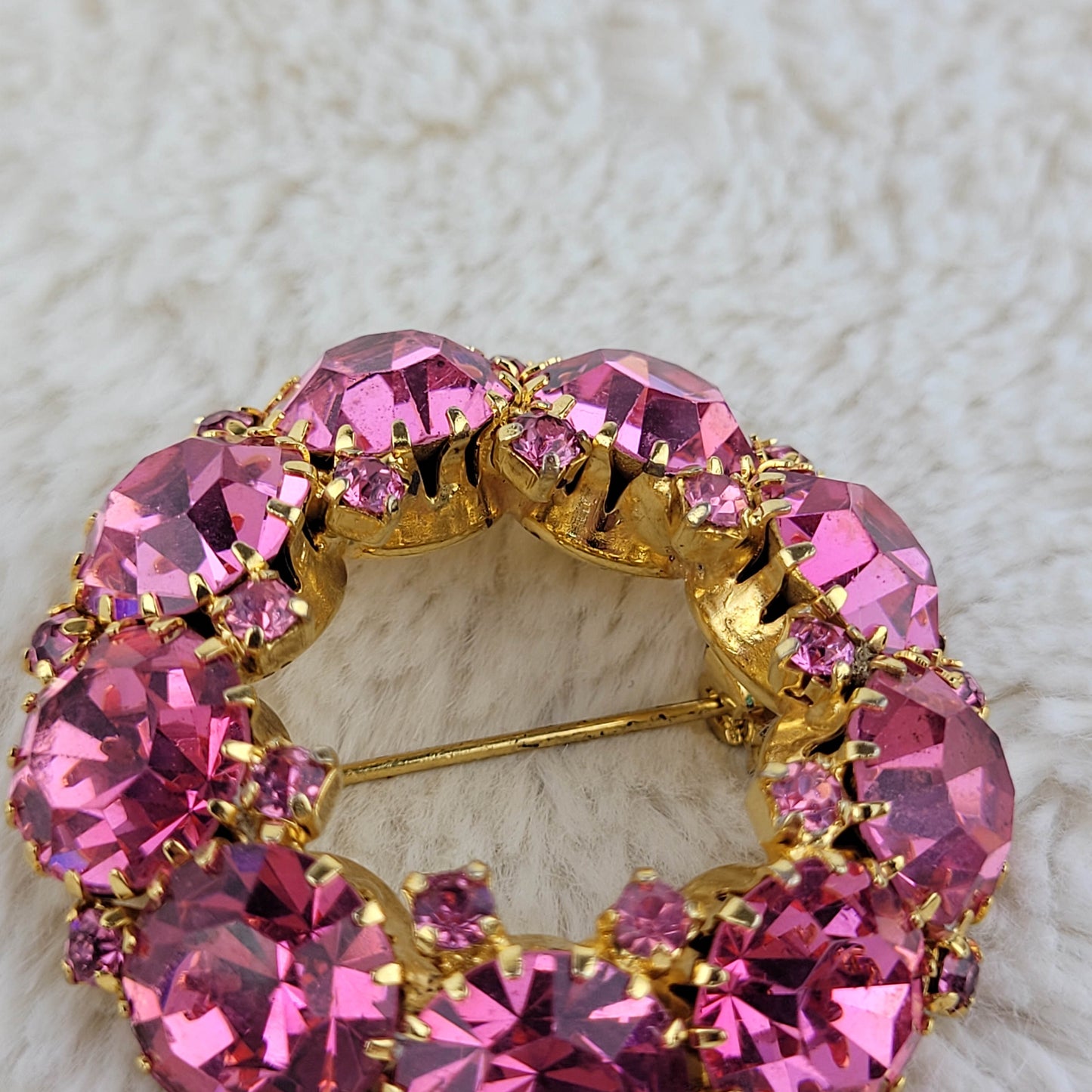 1950's Pink Rhinestone Circular Pin