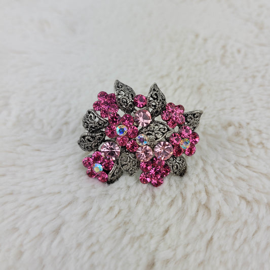 1960's Aurora Borealis and Pink Rhinestone Flower Brooch