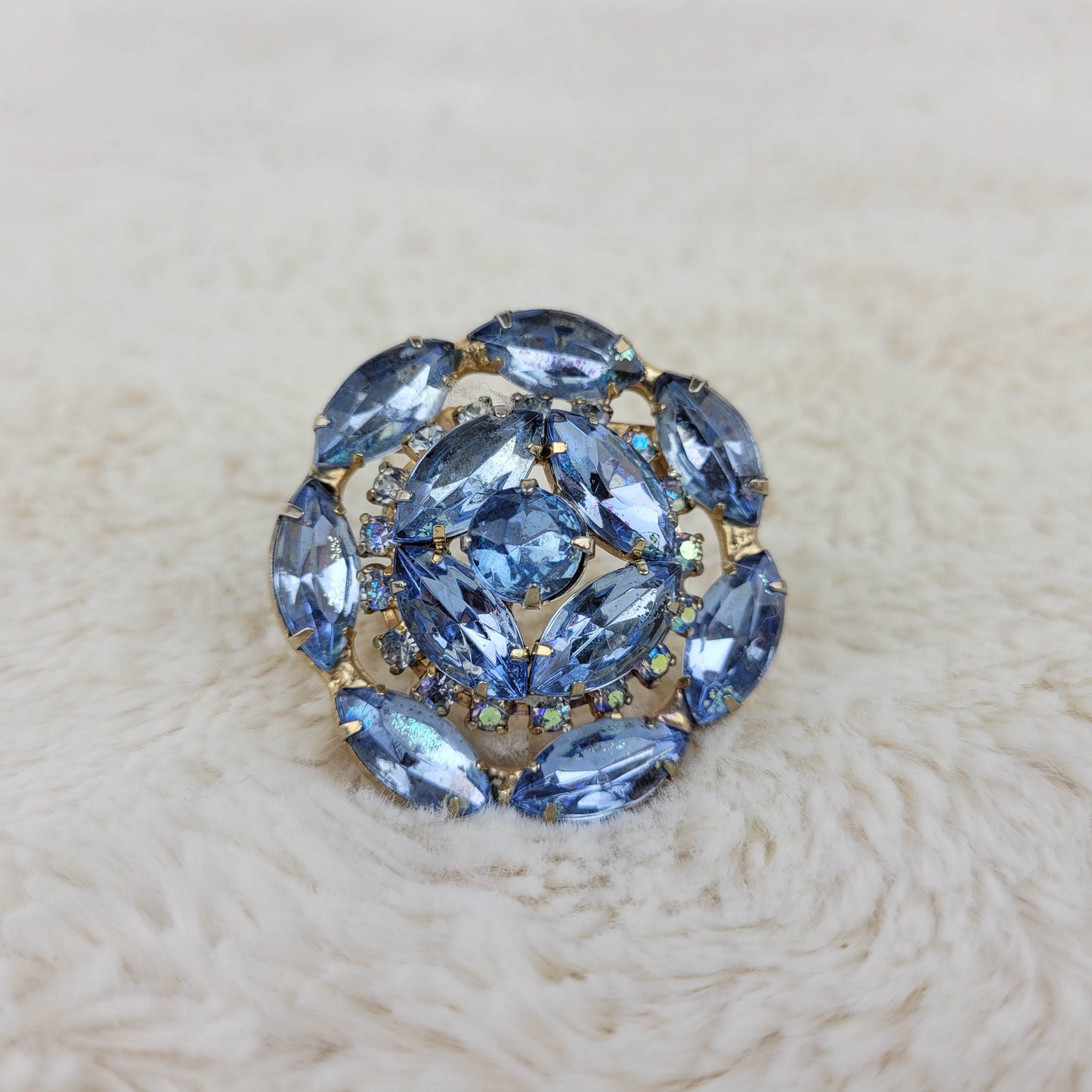 1950's Blue Rhinestone Circular Dome Pin