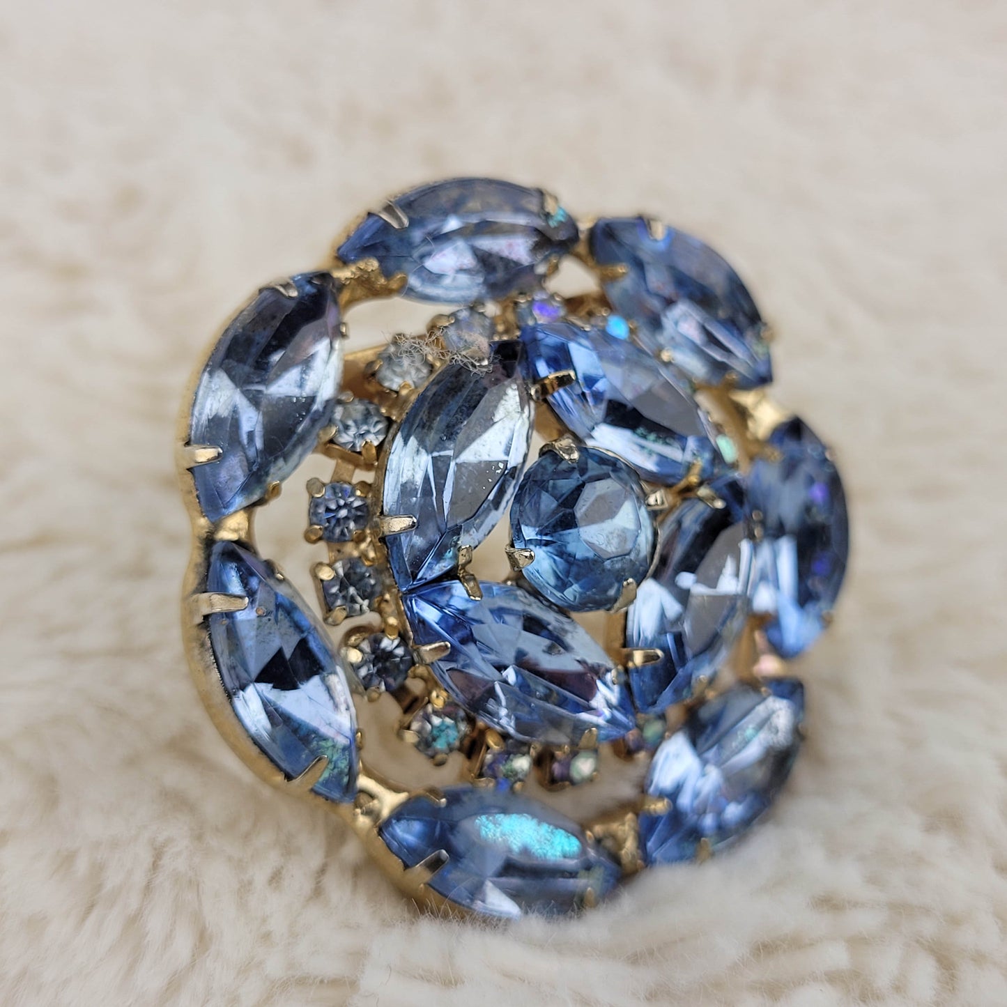 1950's Blue Rhinestone Circular Dome Pin