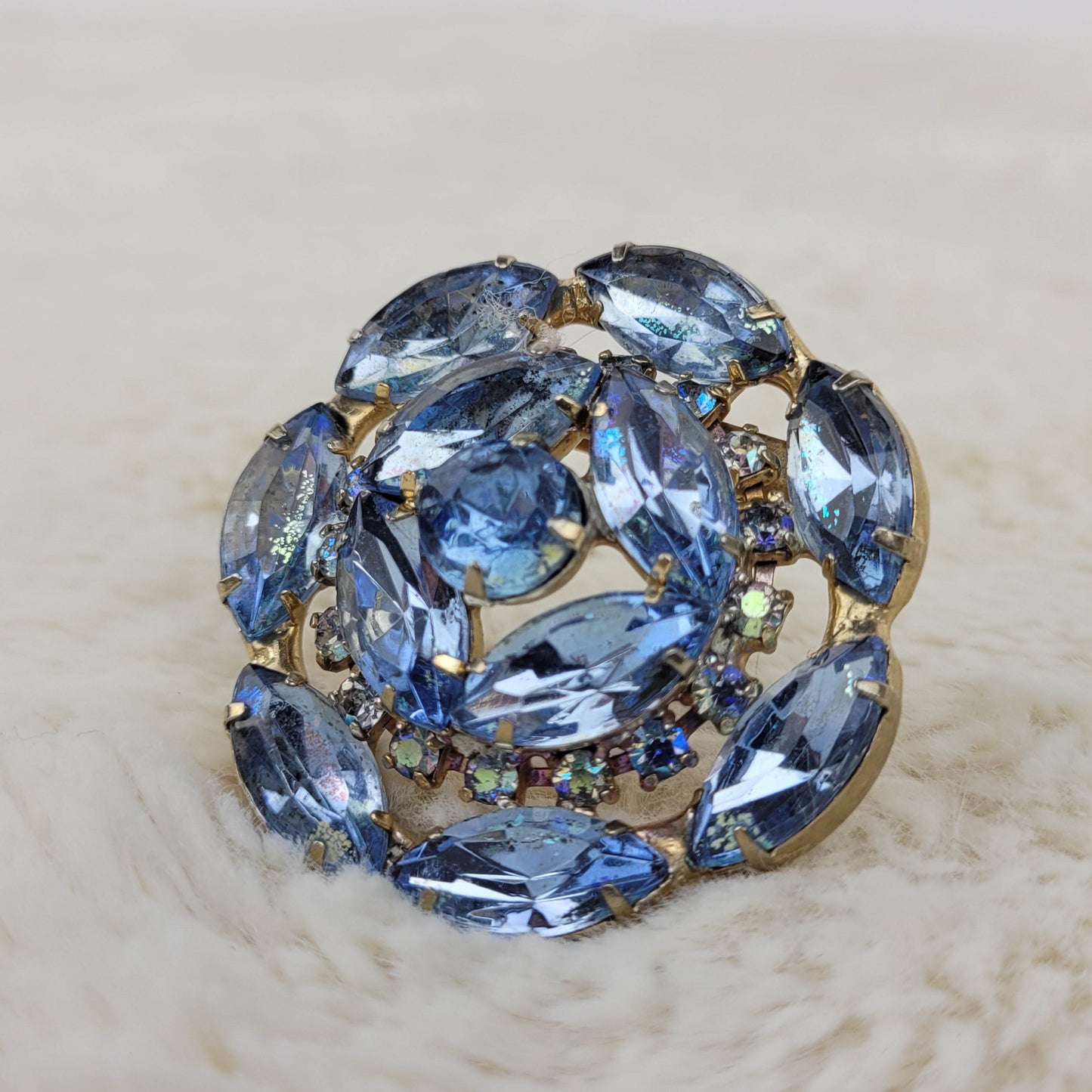 1950's Blue Rhinestone Circular Dome Pin