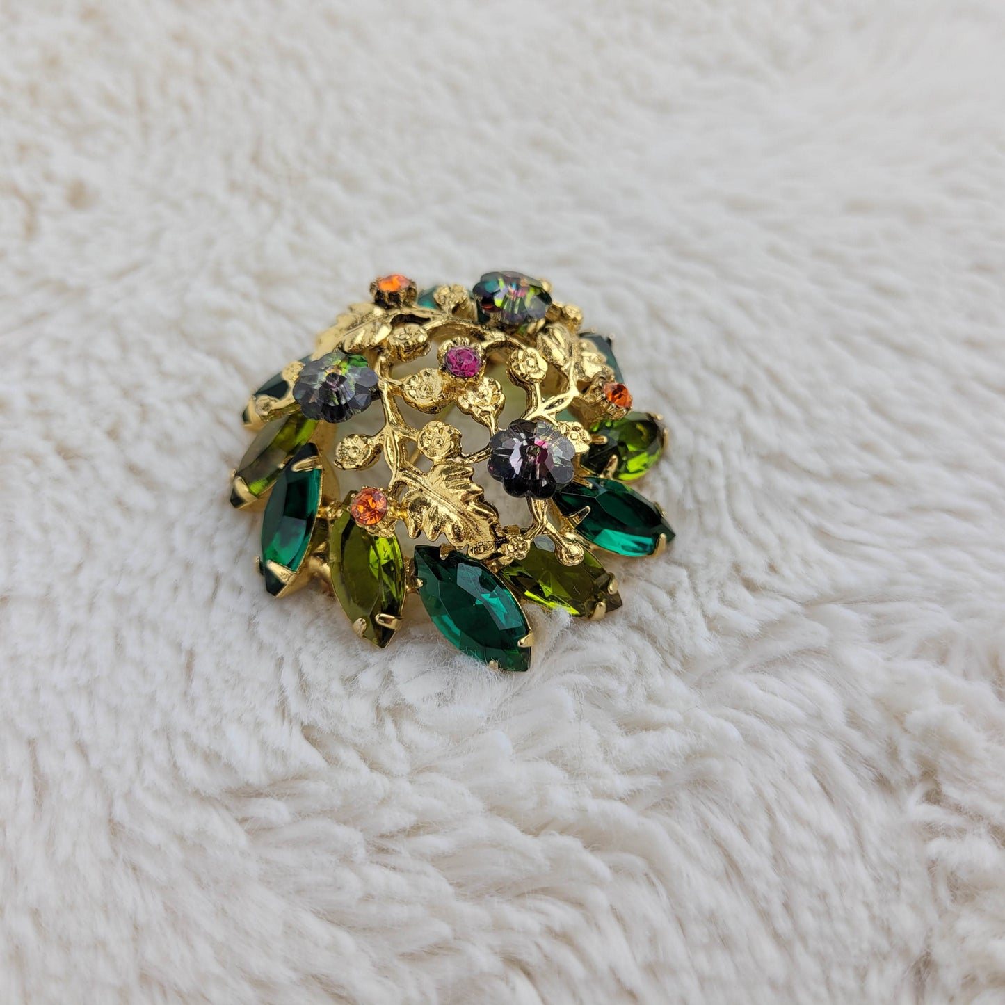 1950's Gold Metal and Multi-colored Rhinestone Circular Pin