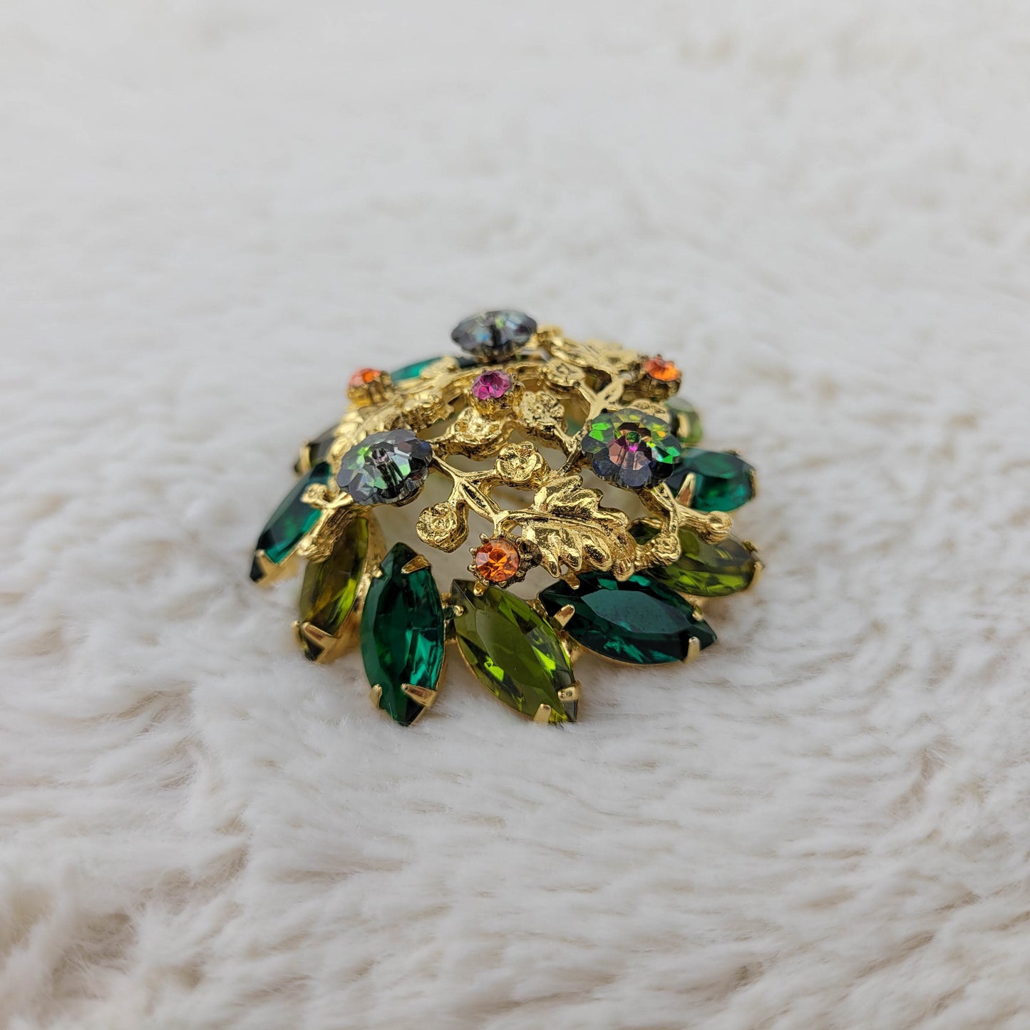 1950's Gold Tone Metal and Multi-colored Rhinestone Circular Pin