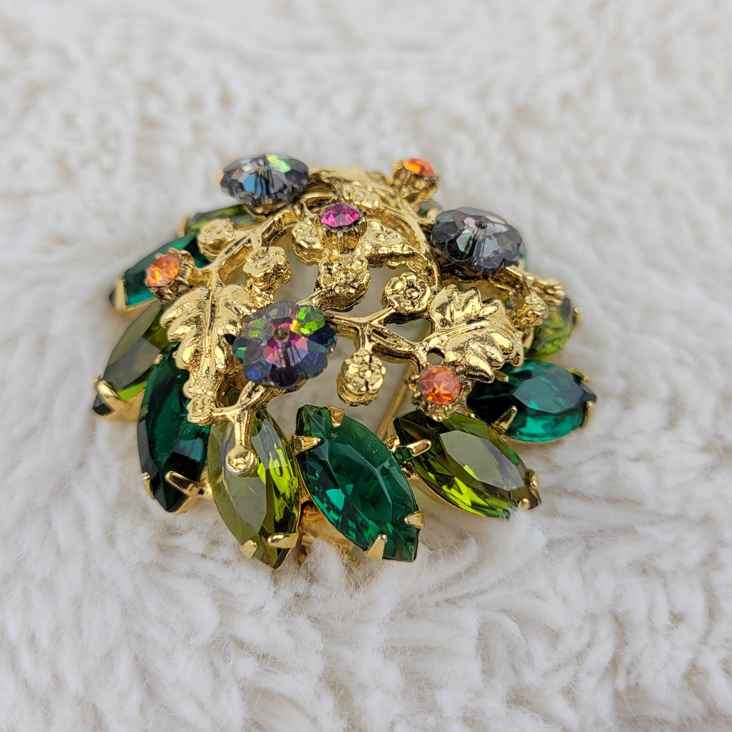 1950's Gold Metal and Multi-colored Rhinestone Circular Pin