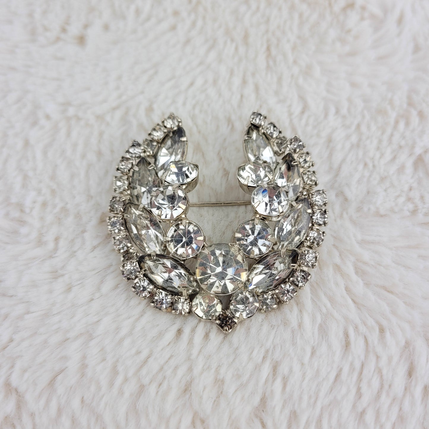 1950's Clear Rhinestone Horseshoe Shaped Pin