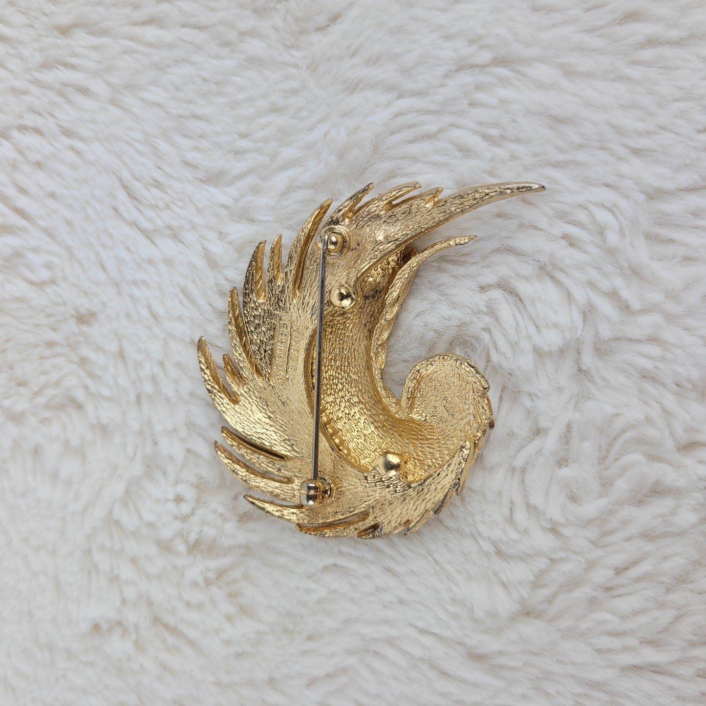 1950's Gold Metal Swirl Pin with Real Pearl Signed by Boucher