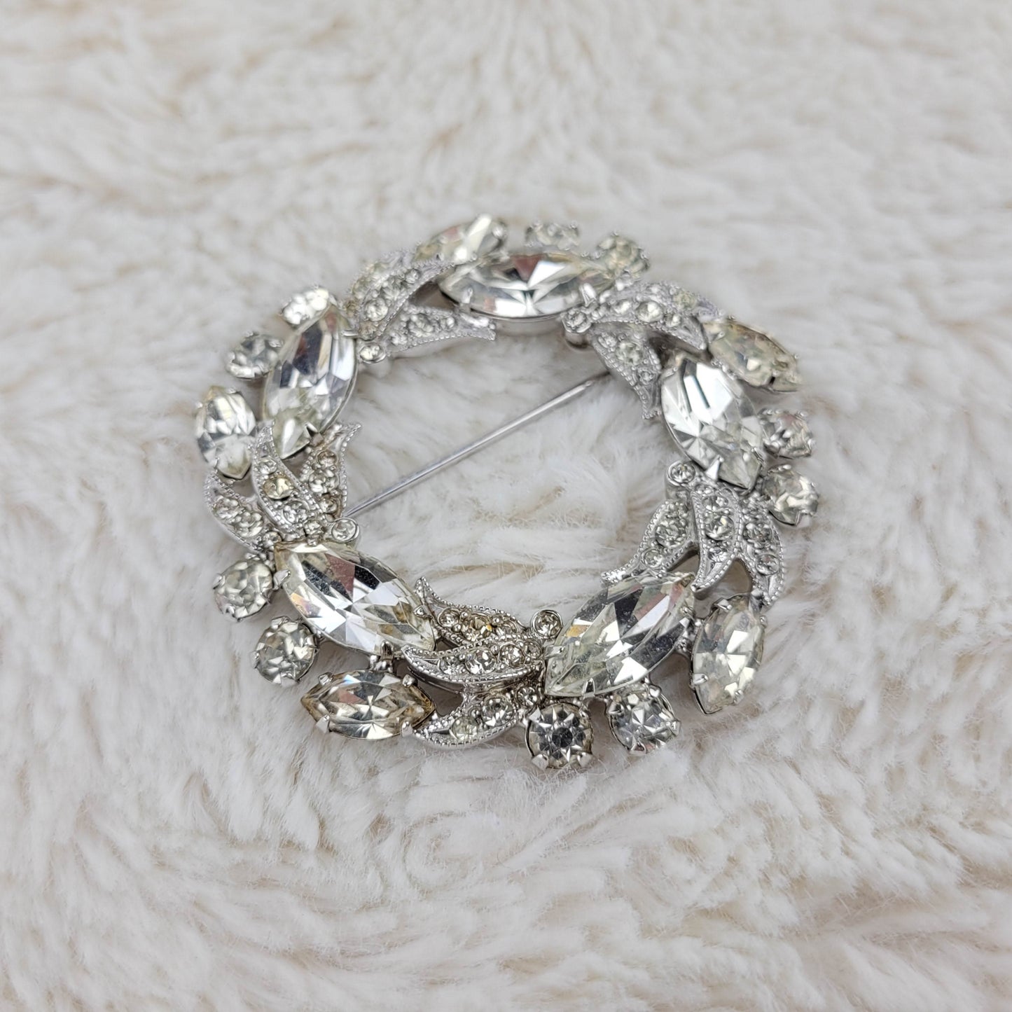 1950's Clear Rhinestone Circular Pin by Eisenberg