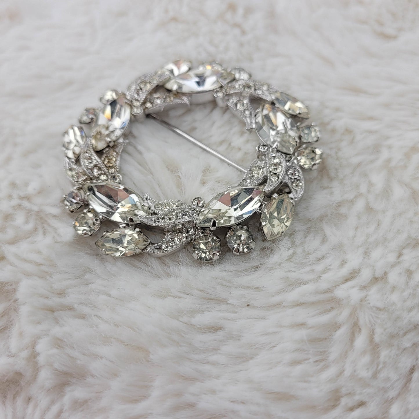 1950's Clear Rhinestone Circular Pin by Eisenberg