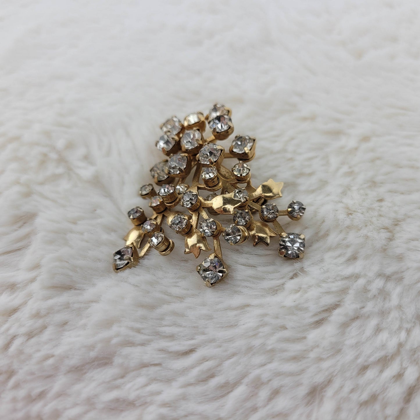 1950's Gold Flower and Clear Rhinestone Spray Pin