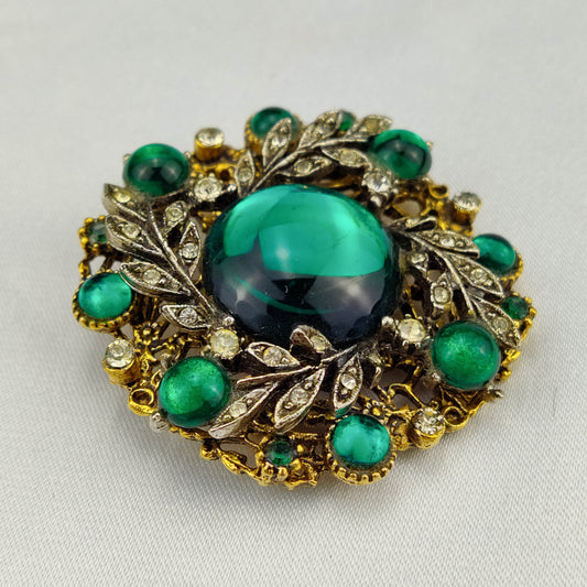 1950's Green Rhinestone Circular Pin by ART