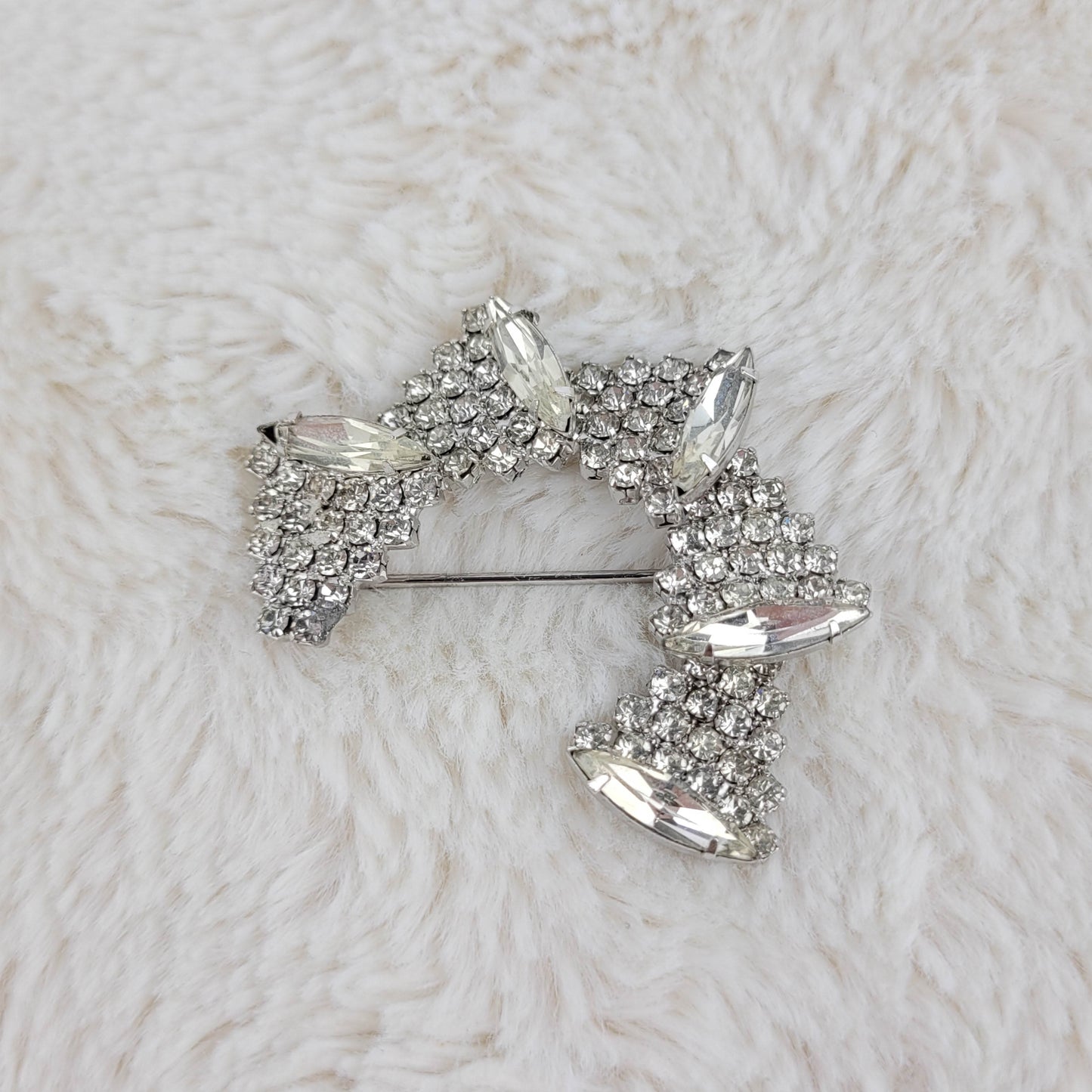 1950's Clear Rhinestone Crescent Pin by Weiss