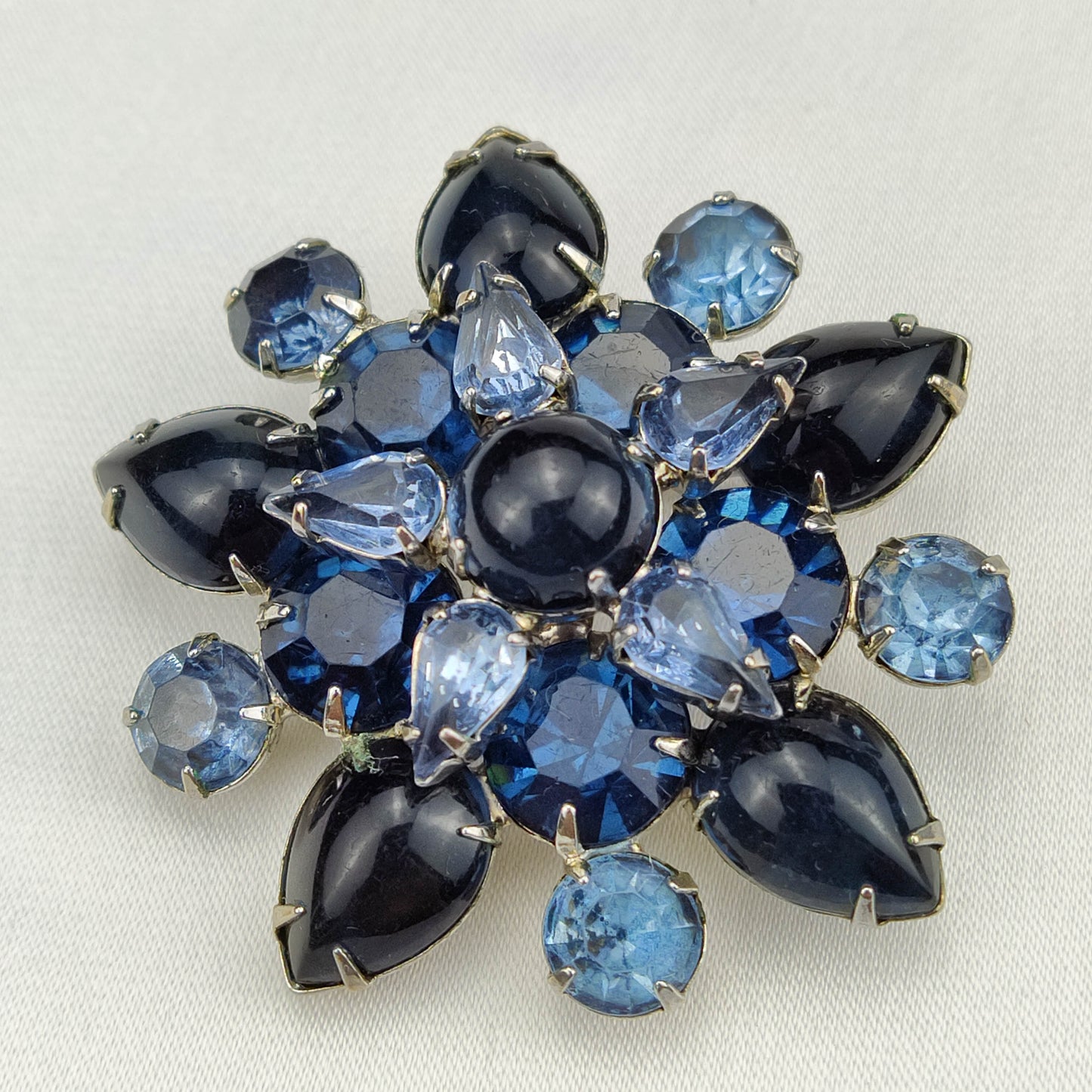 1950's Blue Rhinestone and Glass Bead Pin by Weiss