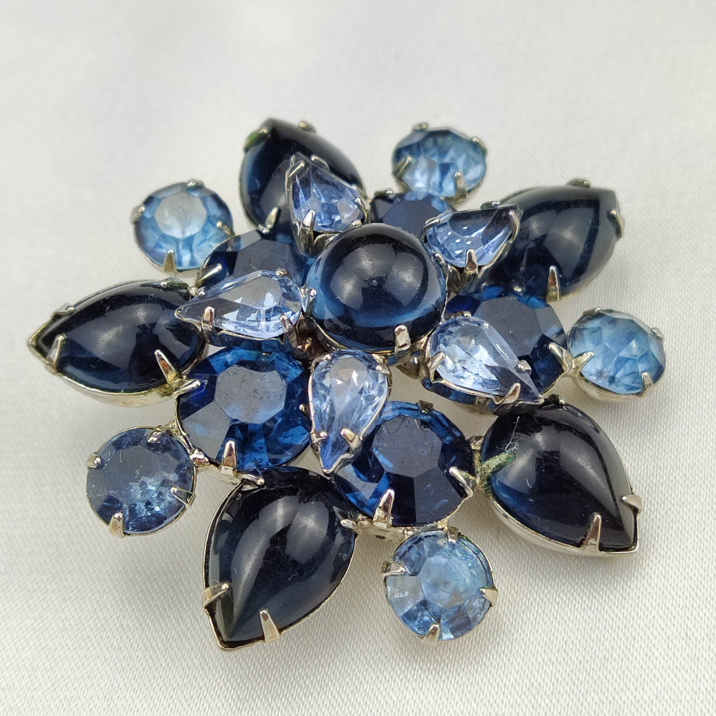 1950's Blue Rhinestone and Glass Bead Pin by Weiss