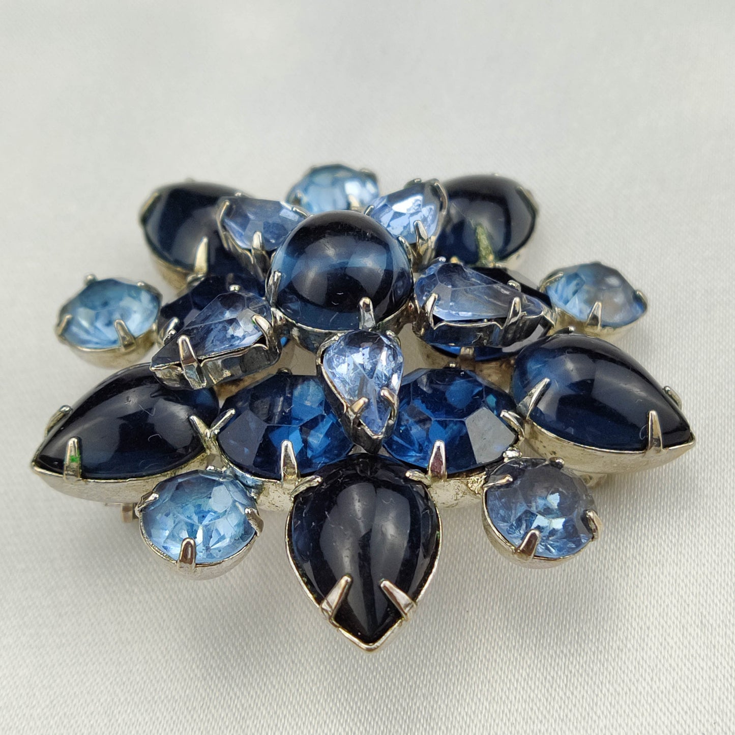 1950's Blue Rhinestone and Glass Bead Pin by Weiss