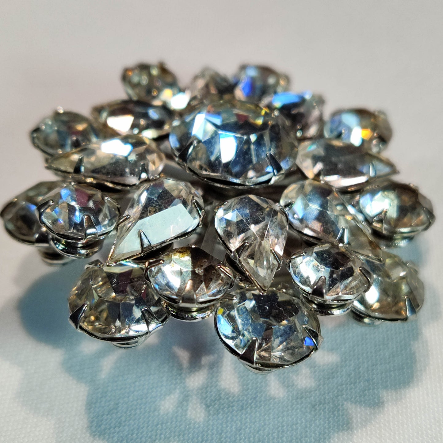 1950's Clear Rhinestone Flower Round Dome Pin