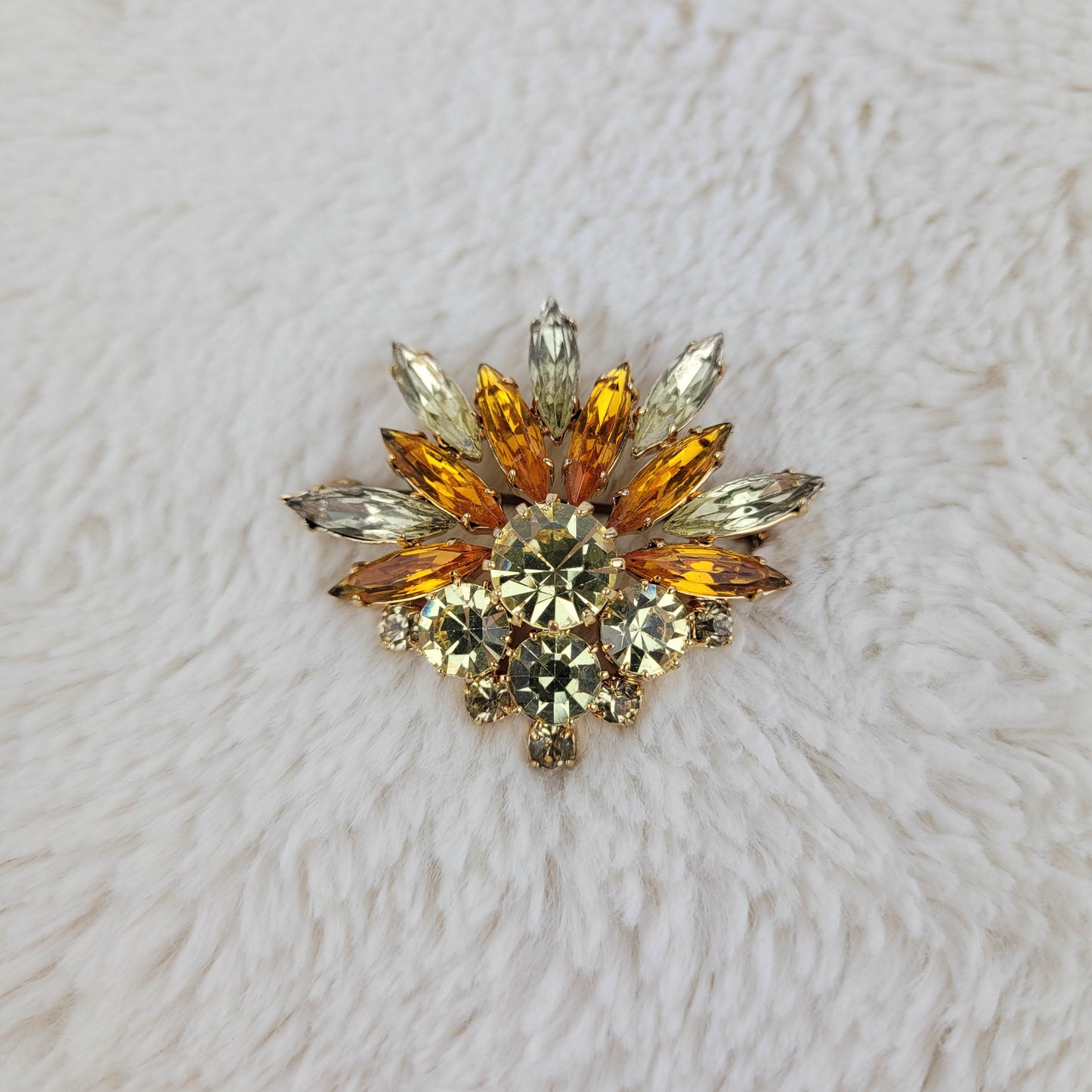 1950's Yellow and Bronze Rhinestone Spray Pin