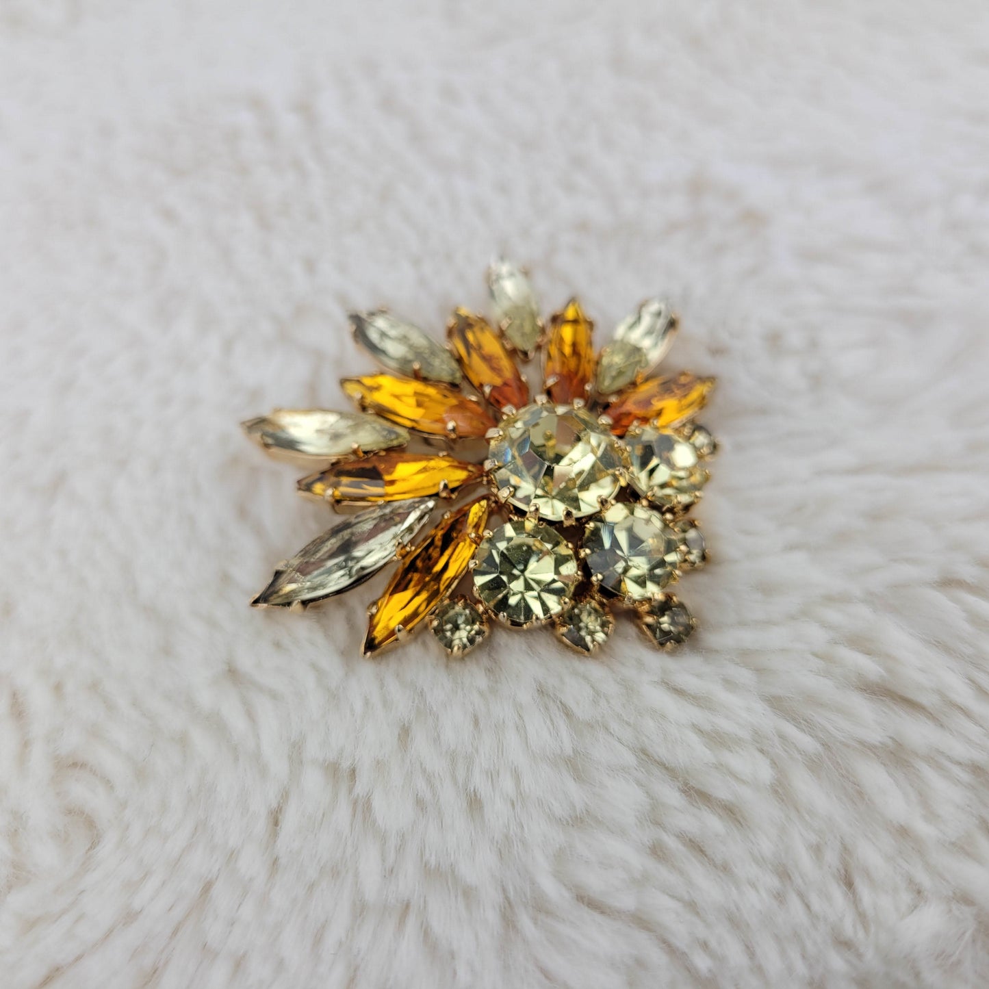 1950's Yellow and Bronze Rhinestone Spray Pin