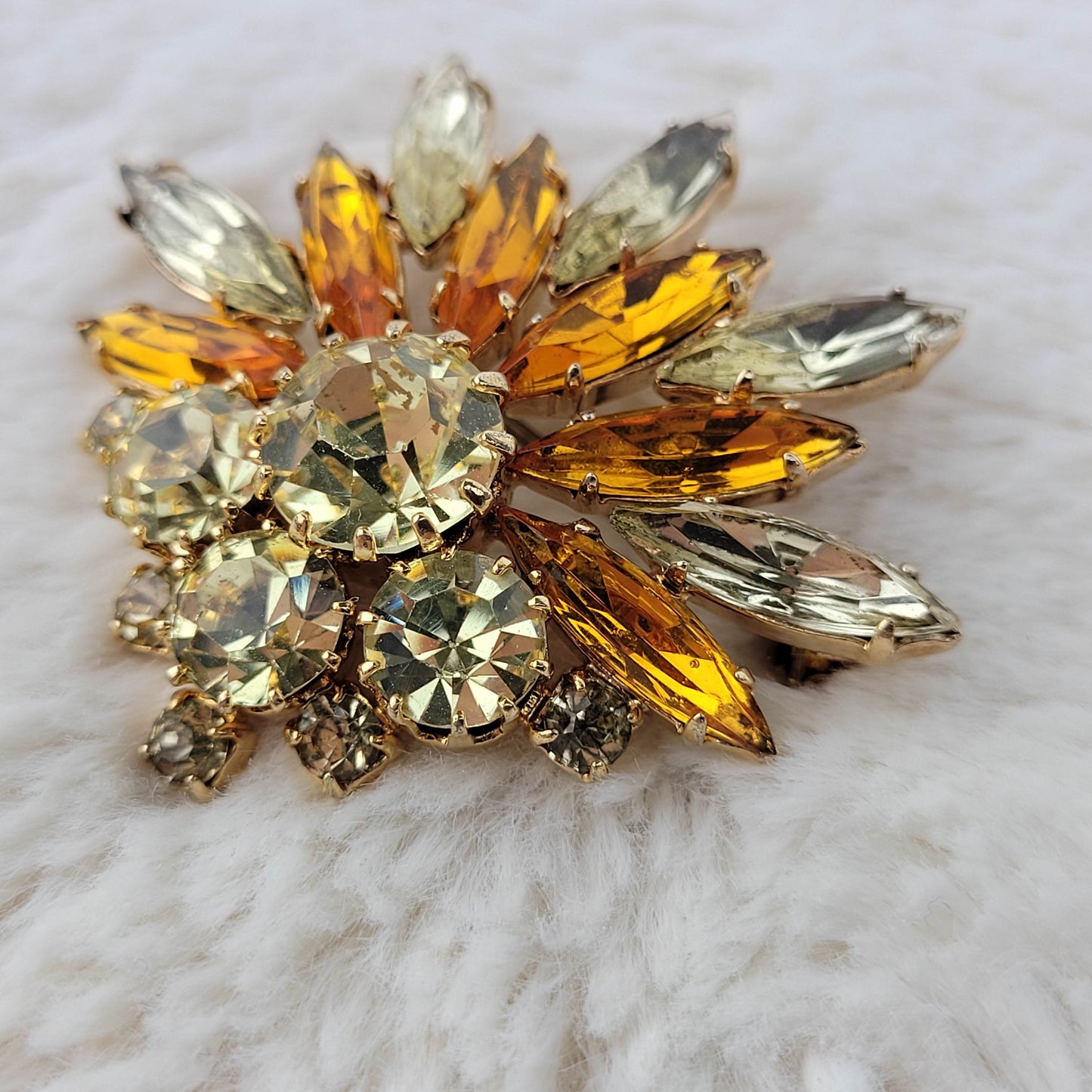 1950's Yellow and Bronze Rhinestone Spray Pin