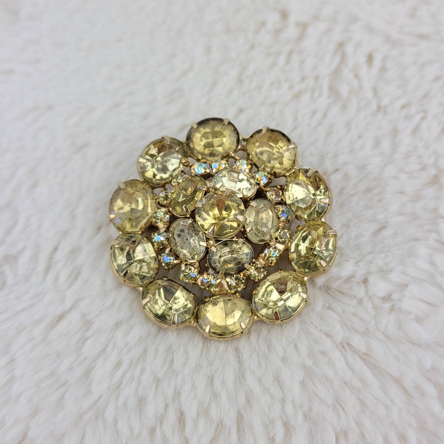 1950's Yellow Rhinestone Circular Pin