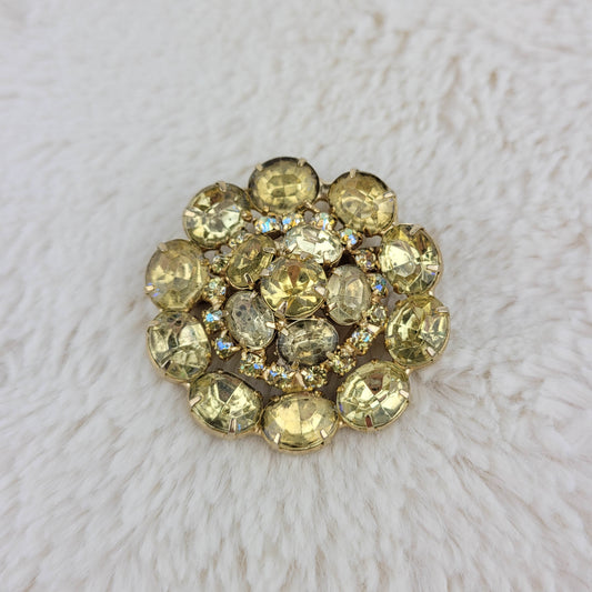 1950's Yellow Rhinestone Circular Pin