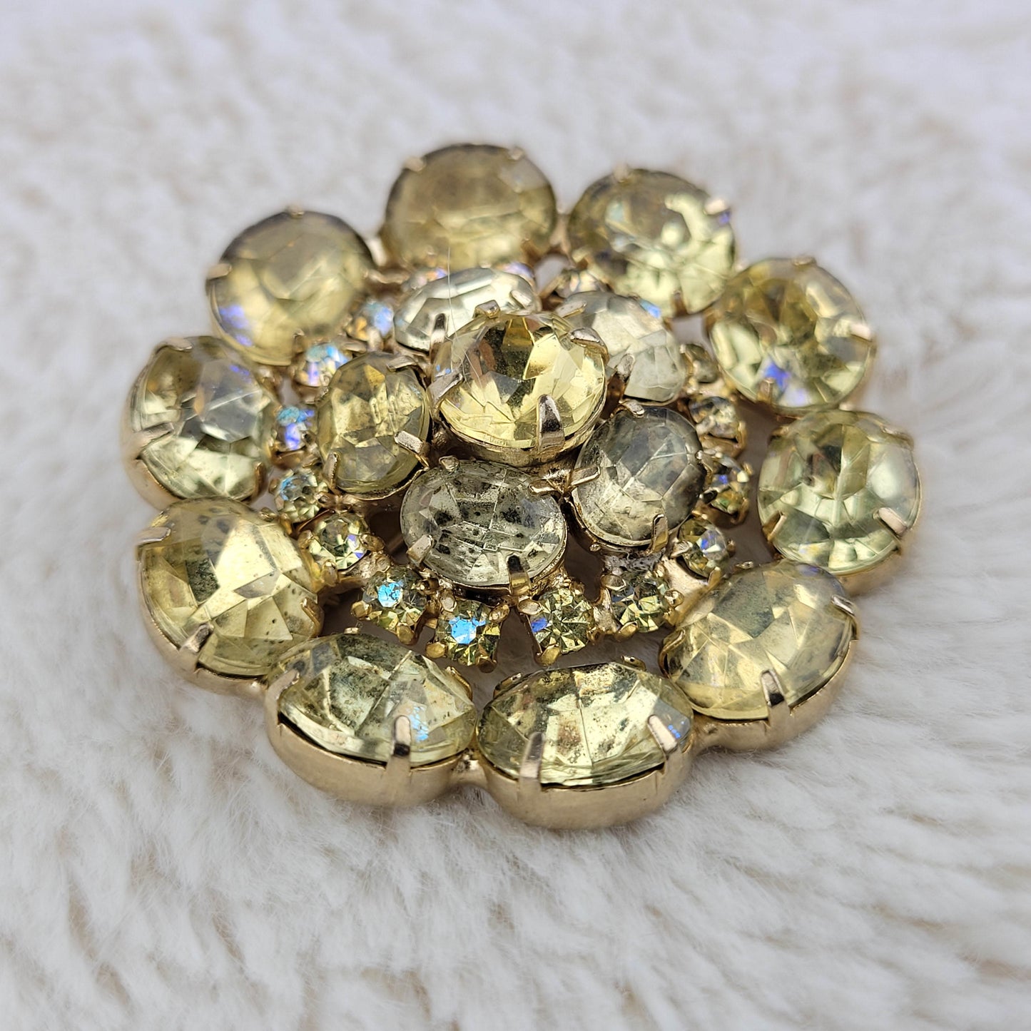 1950's Yellow Rhinestone Circular Pin