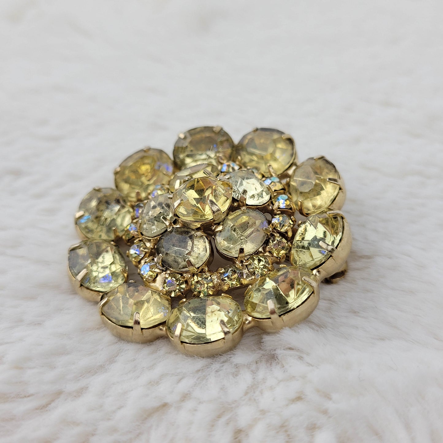 1950's Yellow Rhinestone Circular Pin