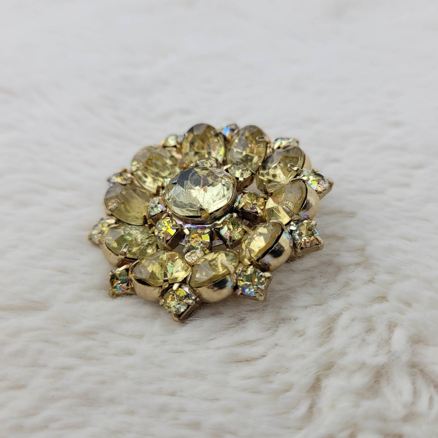 1950's Yellow Rhinestone Circular Star Pin